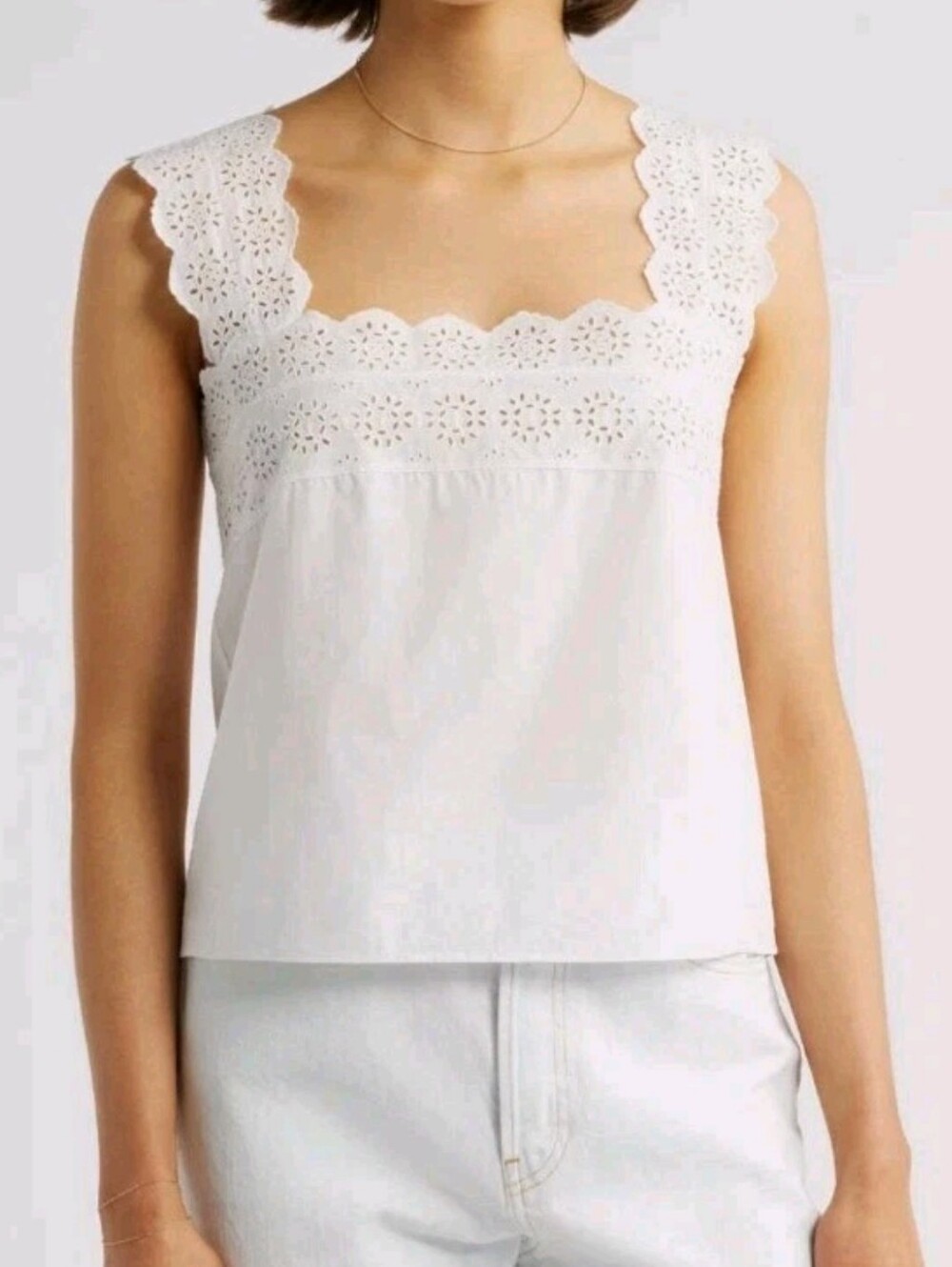 Frame Size XL White Eyelet Sleeveless Tank Top Msrp $298